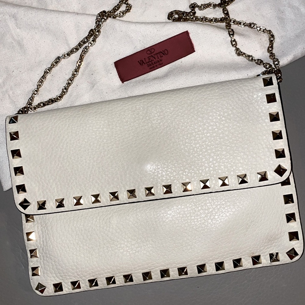 VALENTINO LEATHER GOLD ROCKSTUD STUDDED FLAP CHAIN BAG
